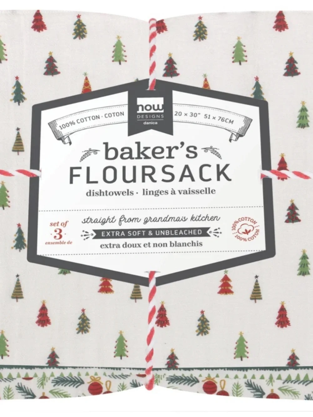 NWT Now Designs Danica Merry & Bright Christmas Flour Sack Kitchen Towels (3)
